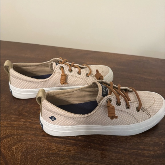 Sperry Sneakers Beige Checkered Pattern with Leather Laces - Picture 3 of 7